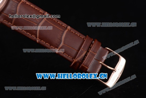 Audemars Piguet Jules Audemars Dual Time Asia ST25 Automatic Rose Gold Case Silver Dial Stick Markers and Brown Leather Strap - Click Image to Close